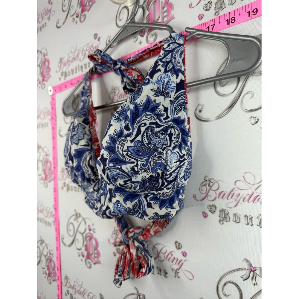 La Vie En Rose bikini top reversible Blue red White Paisley Halter Bikini Top - Picture 3 of 9